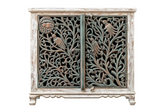 Antique Indian Jali Hand Carved Solid Wooden Cabinet Green Silver wash 98x40x89cm A0113